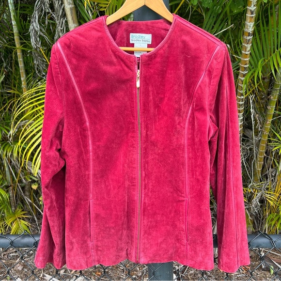 Bradley Bayou Jacket Women Large Moto Full Zip Genuine Leather Lined Pockets Red - Picture 1 of 13